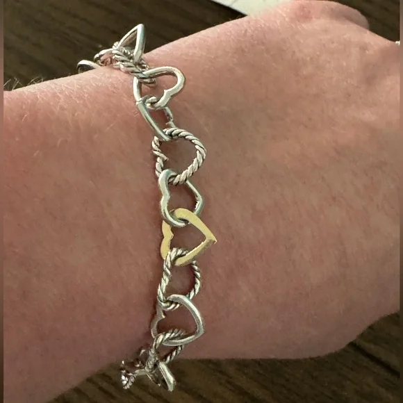 Authentic David Yurman .925 Sterling Silver 750 18K Gold Heart Toggle Bracelet - Picture 3 of 11